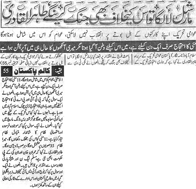 Minhaj-ul-Quran  Print Media Coverage Daily Colum-e-Pakistan Back Page
